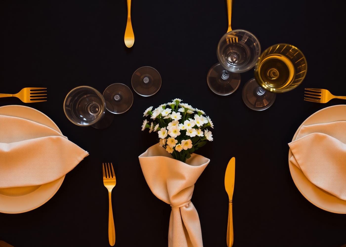 An elegant dinner table set for two